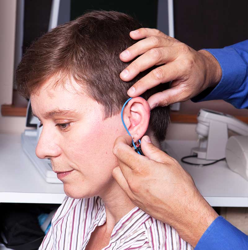 A Real Ear measurement test being performed by an hearing instrument specialist.